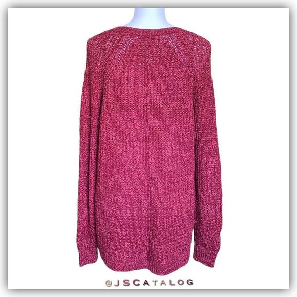 Cherry Red Wide Weave Cable Knit Crewneck Pullover - L - EUC - Picture 3 of 6
